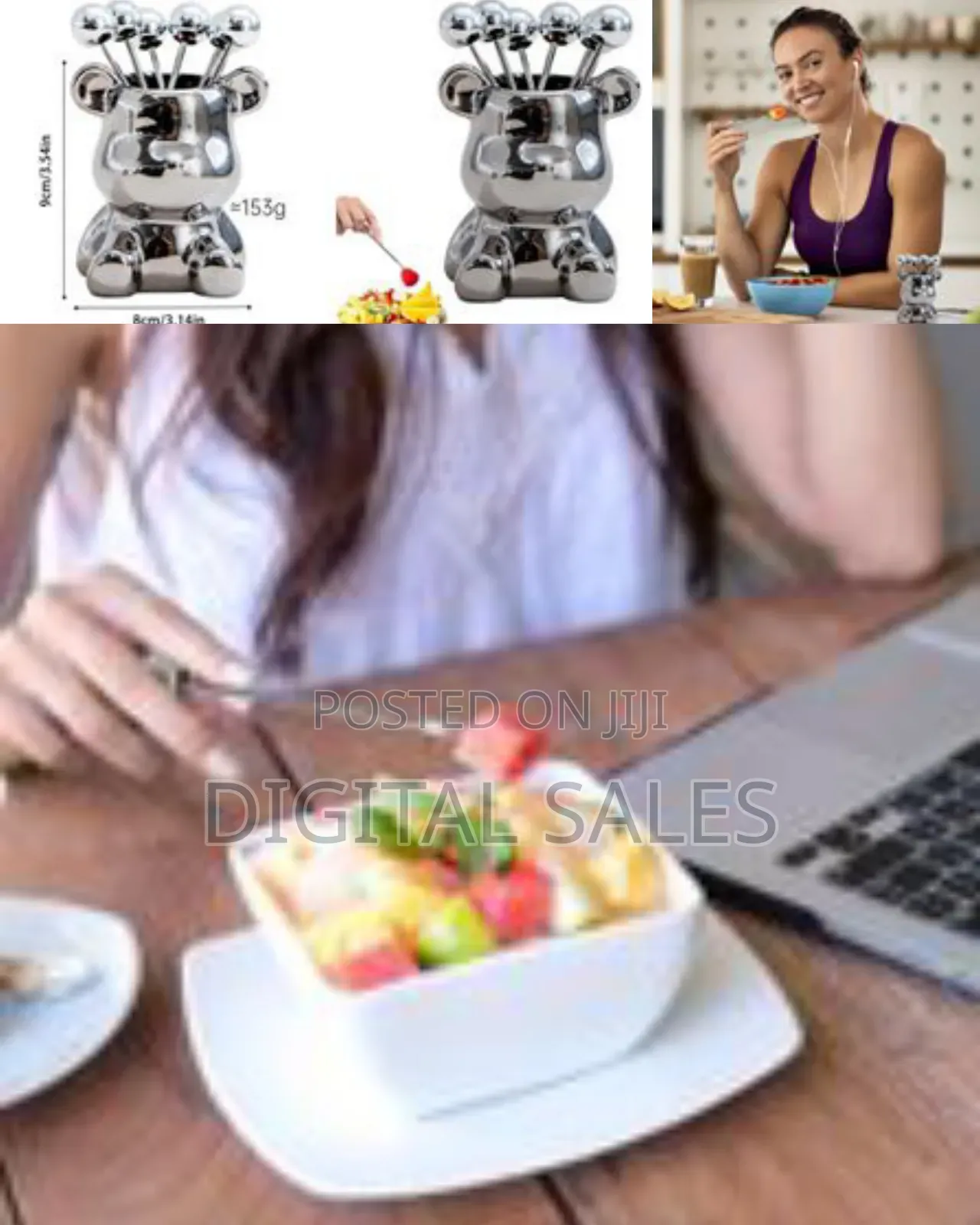 Stainless Steel Dessert Forks With Storage Jar Cute Bear Utensils