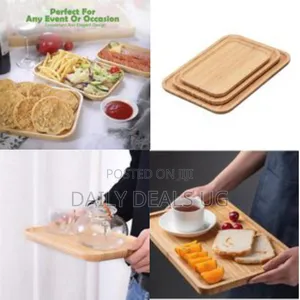 3 Piece Bamboo Wood Tea Food Serving Trays Plates - Brown