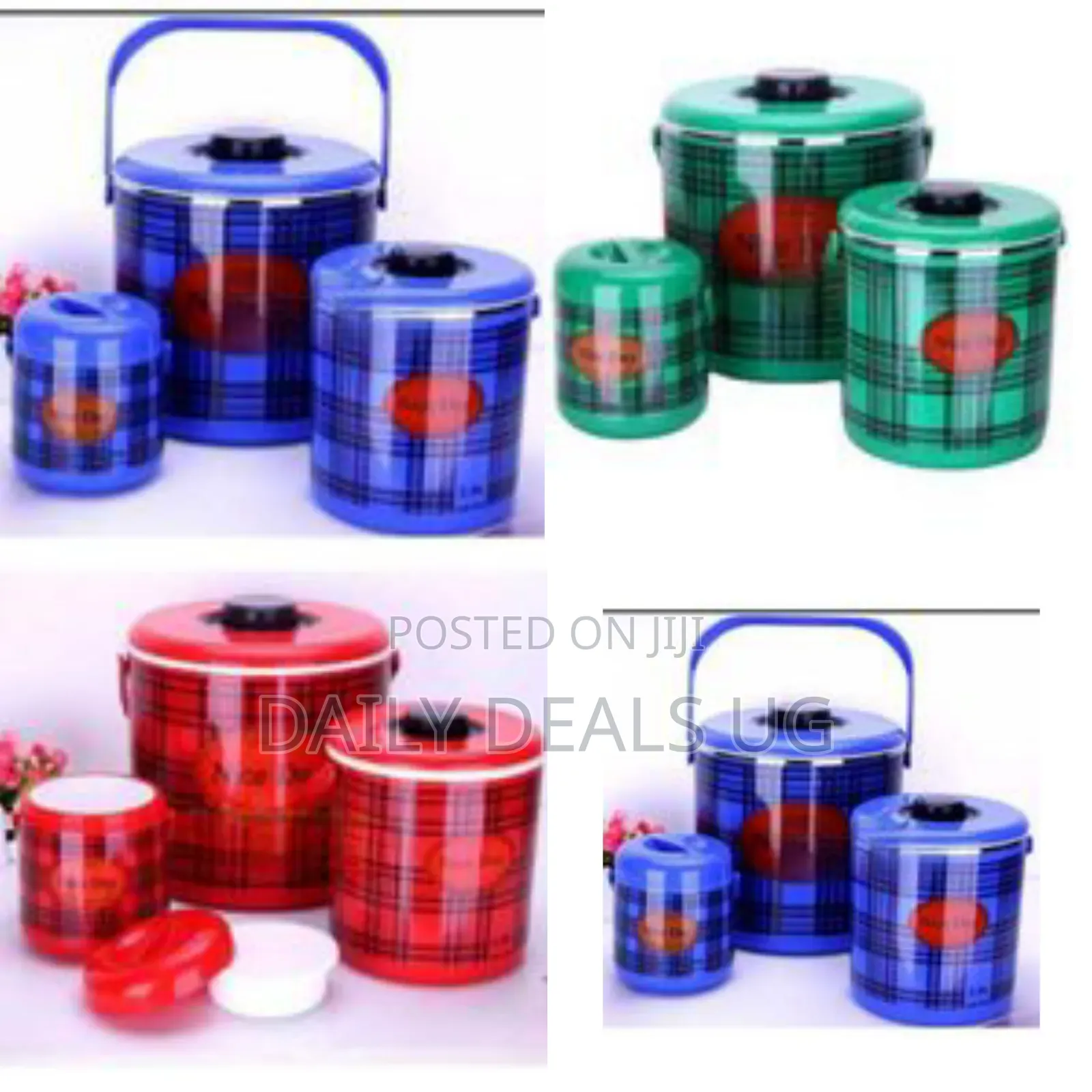3pc Checked Food Warmer Dishes Thermal Insulation Hot Pot Casserole