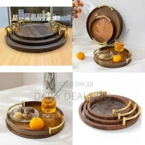 3 Piece Round Pallets Marble Tabletop Decorative Serving Coffee Tea