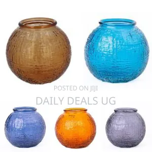 Round Orange Textured Vase Glass Bubble Bowl Glass Round Candy Dish