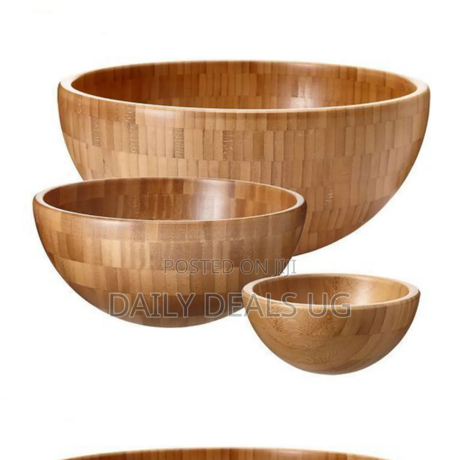 Bamboo 3 Piece Bamboo Salad Serving Bowls/Dishes-Brown