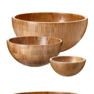 Bamboo 3 Piece Bamboo Salad Serving Bowls/Dishes-Brown