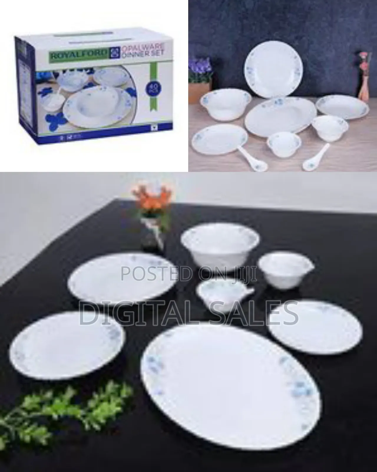 Royalford 40 PCS Opal Glassware Spoons Plates Bowls Dinner Set