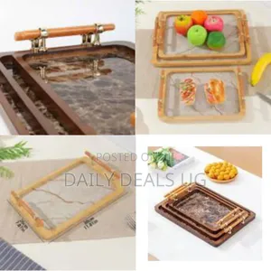 3 Piece Decorative Serving Coffee Tea Bamboo Serving Tray With Handles
