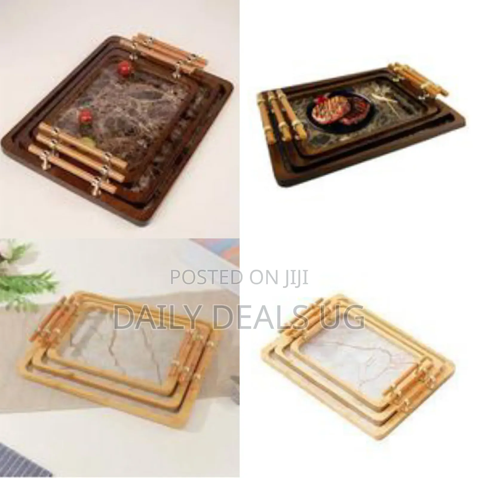 3 Piece Decorative Serving Coffee Tea Bamboo Serving Tray With Handles