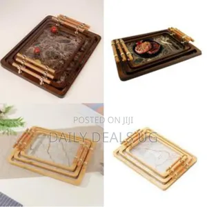 3 Piece Decorative Serving Coffee Tea Bamboo Serving Tray With Handles