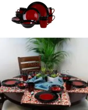 24 Piece Porcelain Two-Toned Bright Red Black Chip Resistant Dinner