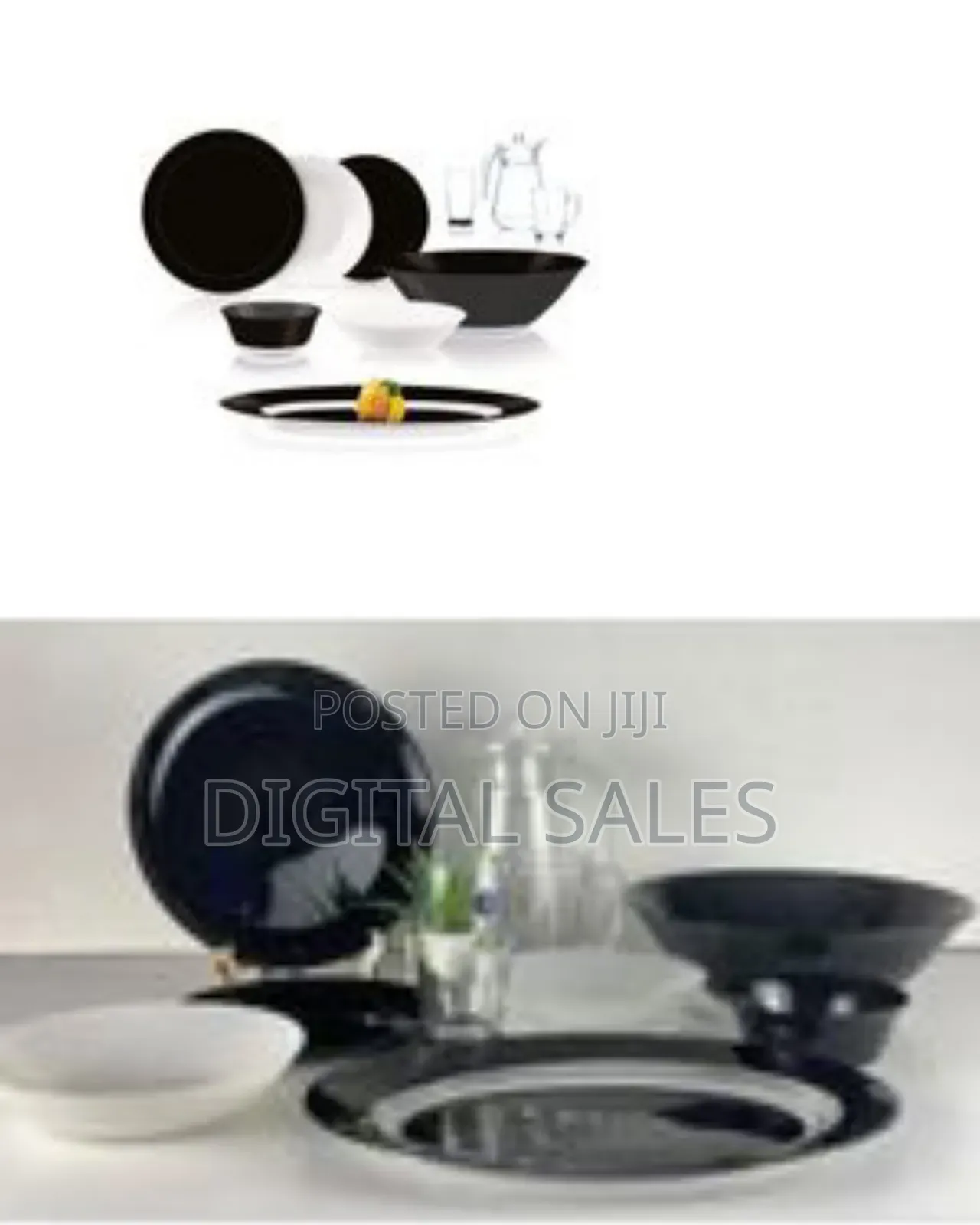 Luminarc Black White Plates Dinner Set (46 Pcs)