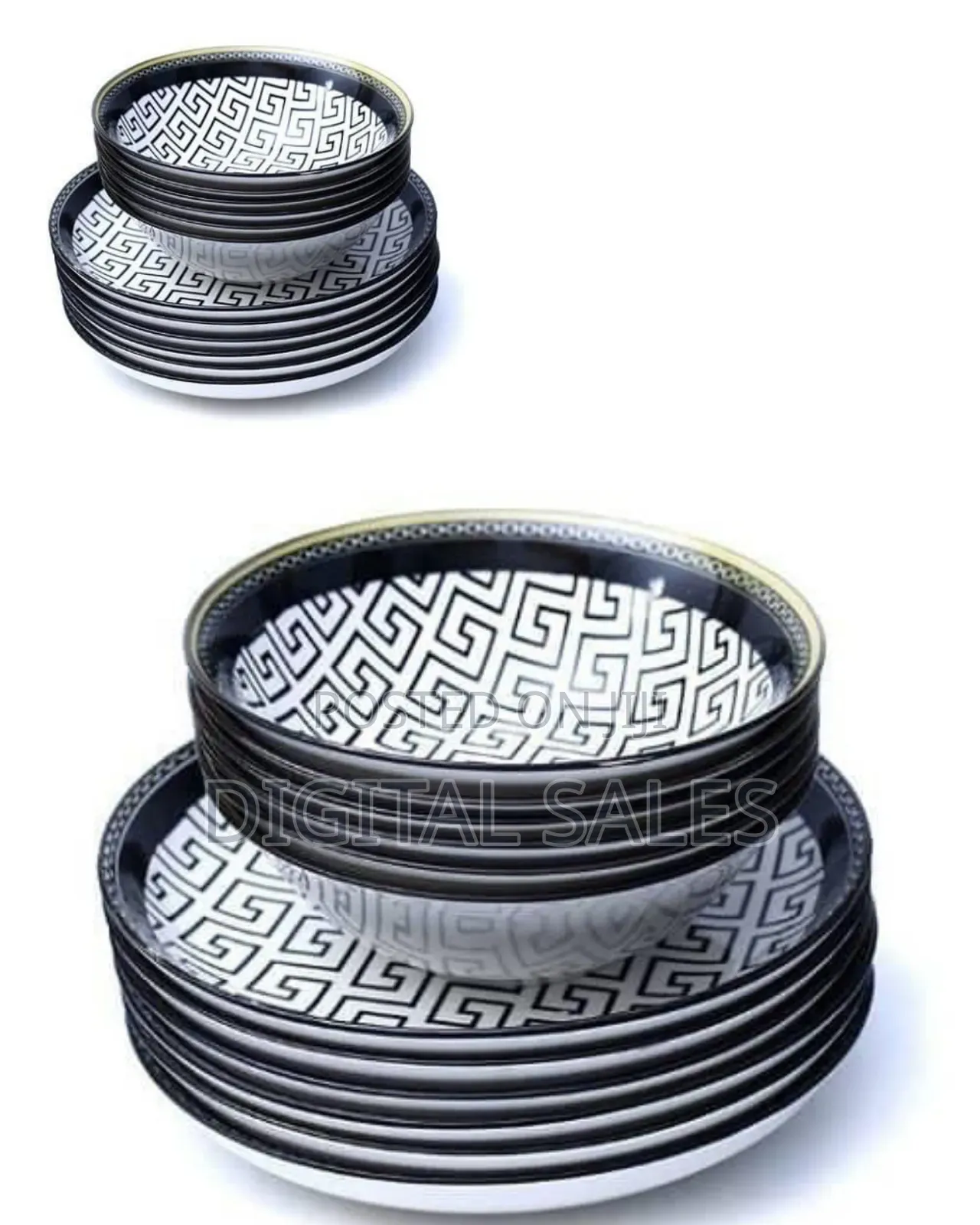 12 Piece Round Multi Design Food Plates, Bowls Dinner