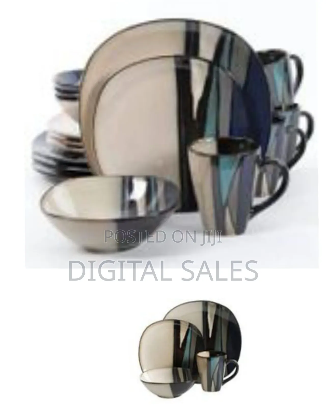 24 Piece Porcelain Blur Lined Chip Resistant Dinner Sets for 6 People,