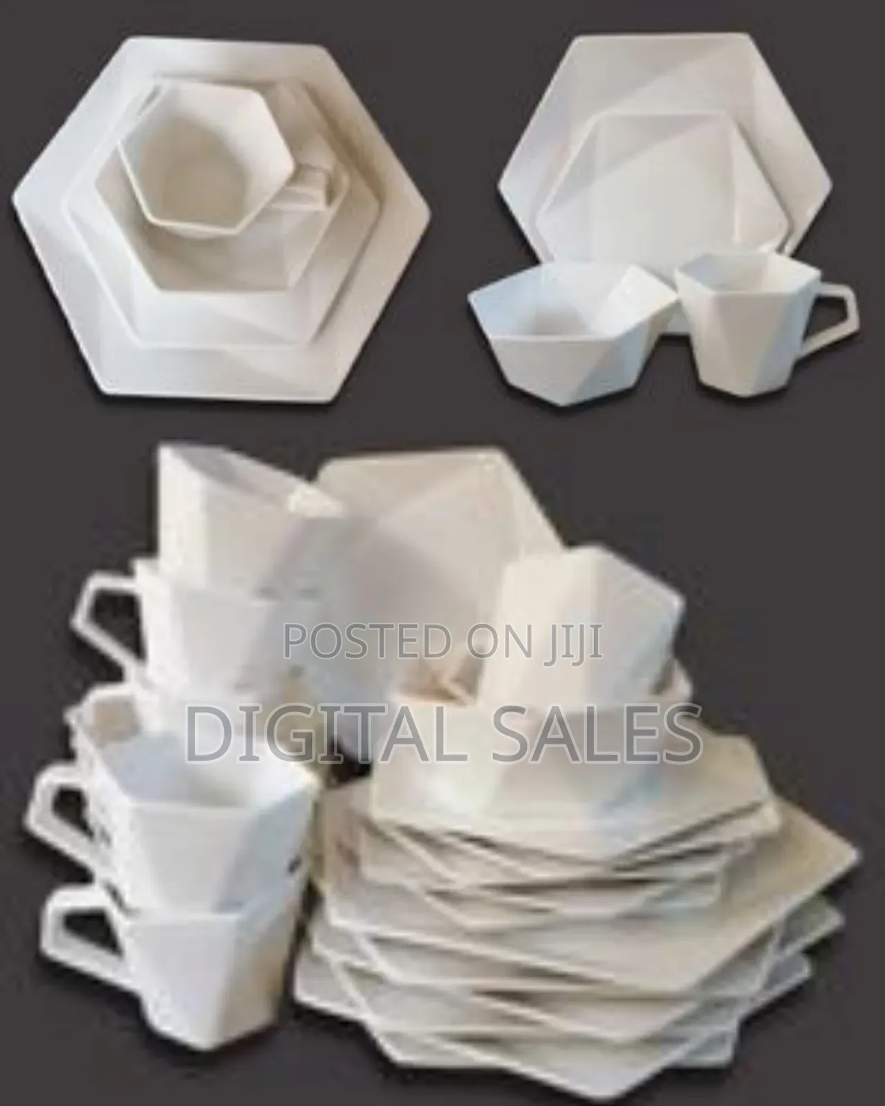 24 Pieces of Hexagonal Plates, Bowls, Cups, Dinner Set-