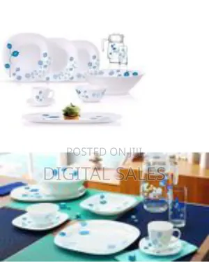 Luminarc Misty Blue Plates, Cups, Bowls Glass Dinnerware Set, 46 Piece