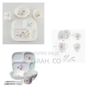 6pc Set Baby Feeding Plate Bowl Cup Plate Fork Spoon-Cream