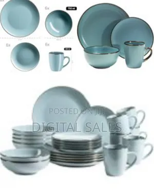 16-Piece Ceramic Stoneware Metallic Rim Dinner Plates Set Dessert 0