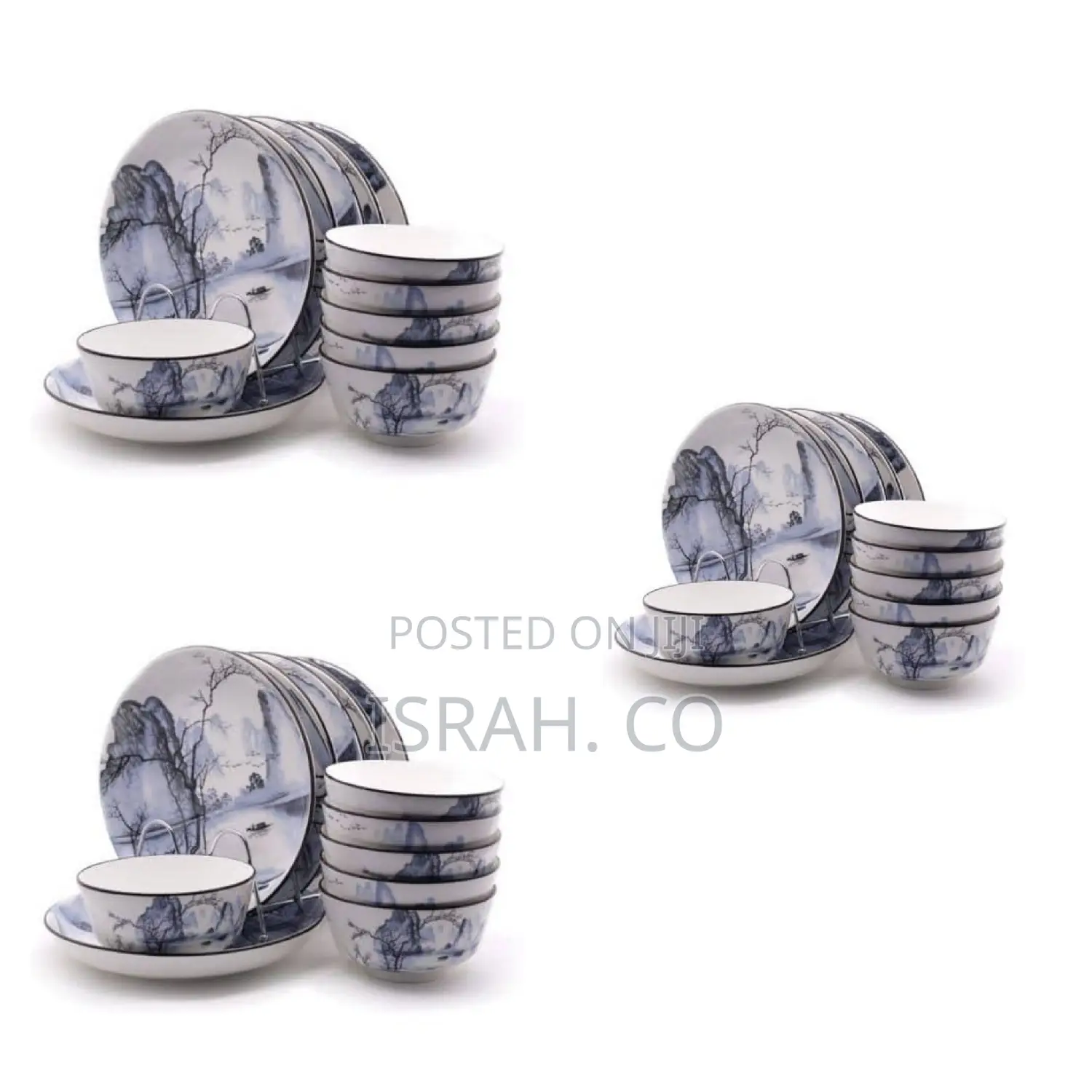 12 Piece Round Cloud Design Food Plates, Bowls Dinner Set