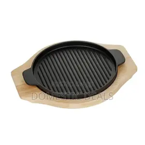 Cast Iron Steak Platter With Wooden Tray