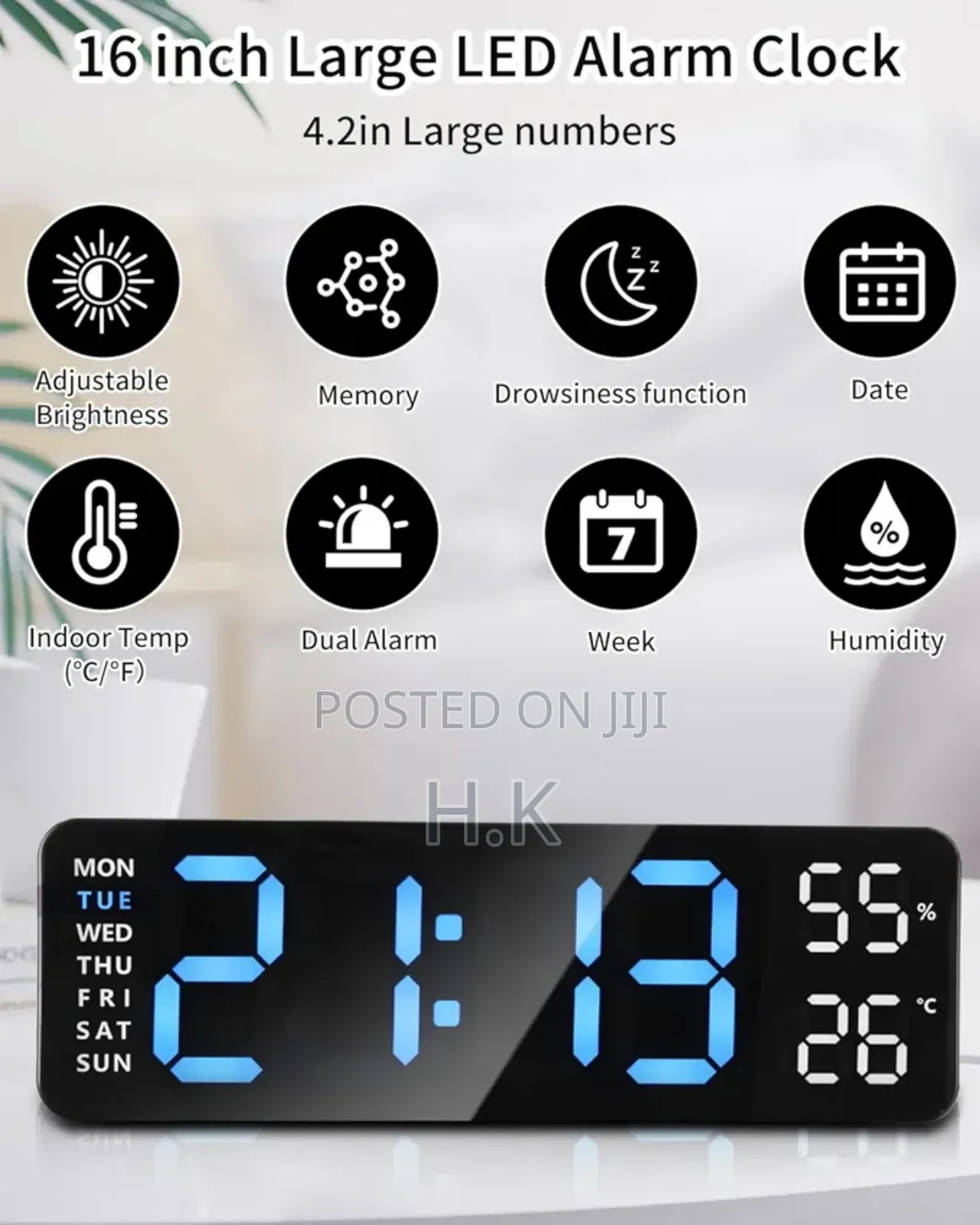 Digital Alarm Clock With Led Temperature Display Clock