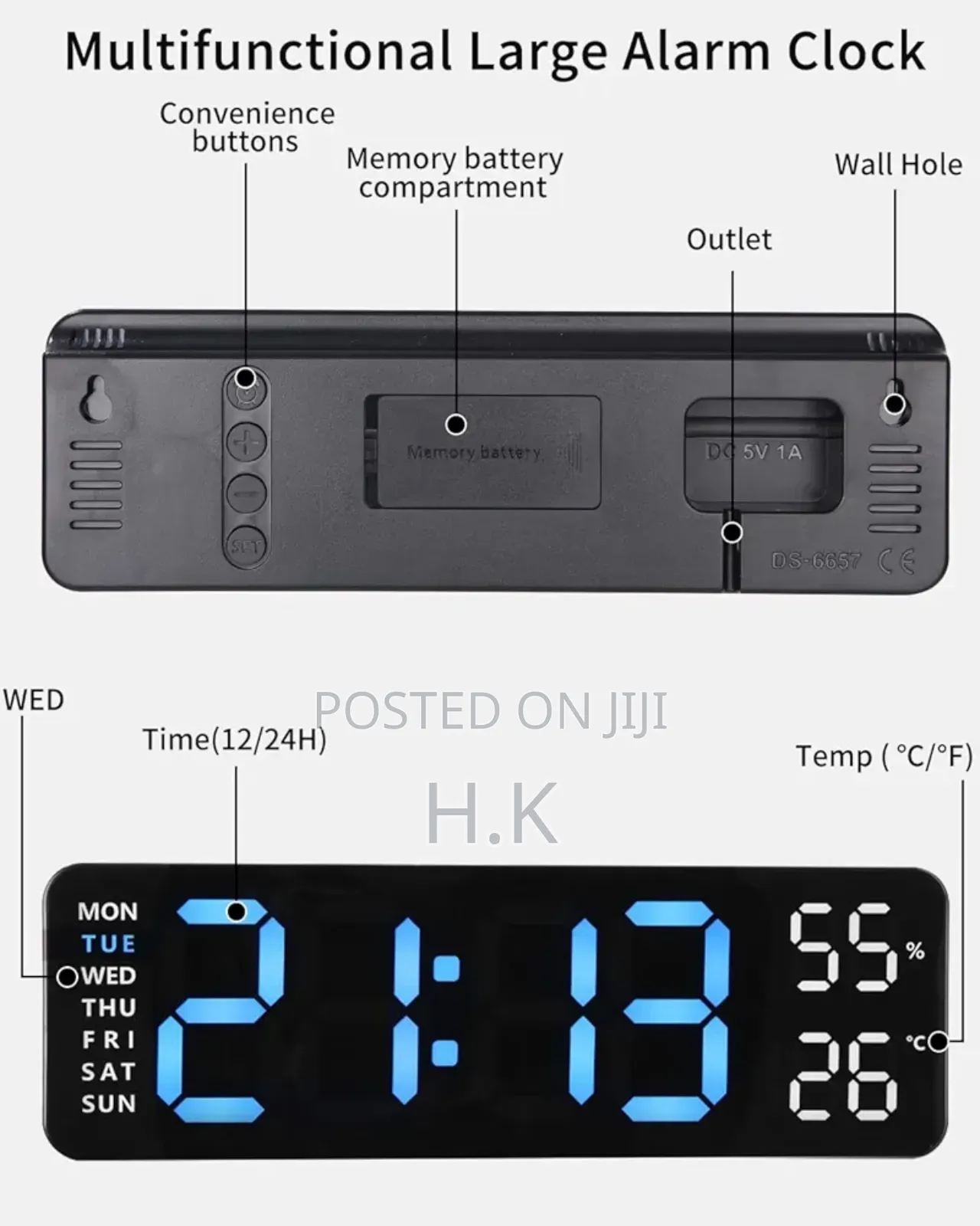 Digital Alarm Clock With Led Temperature Display Clock