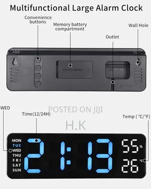 Digital Alarm Clock With Led Temperature Display Clock