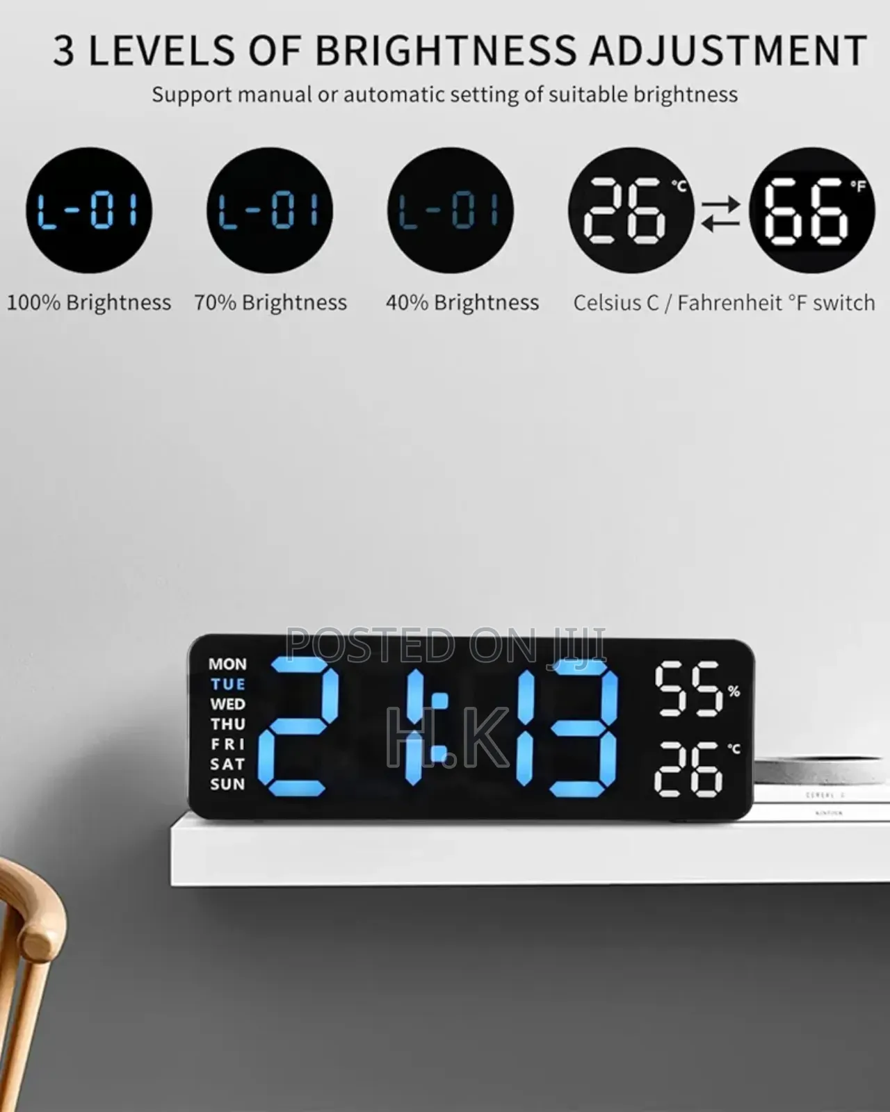 Digital Alarm Clock With Led Temperature Display Clock