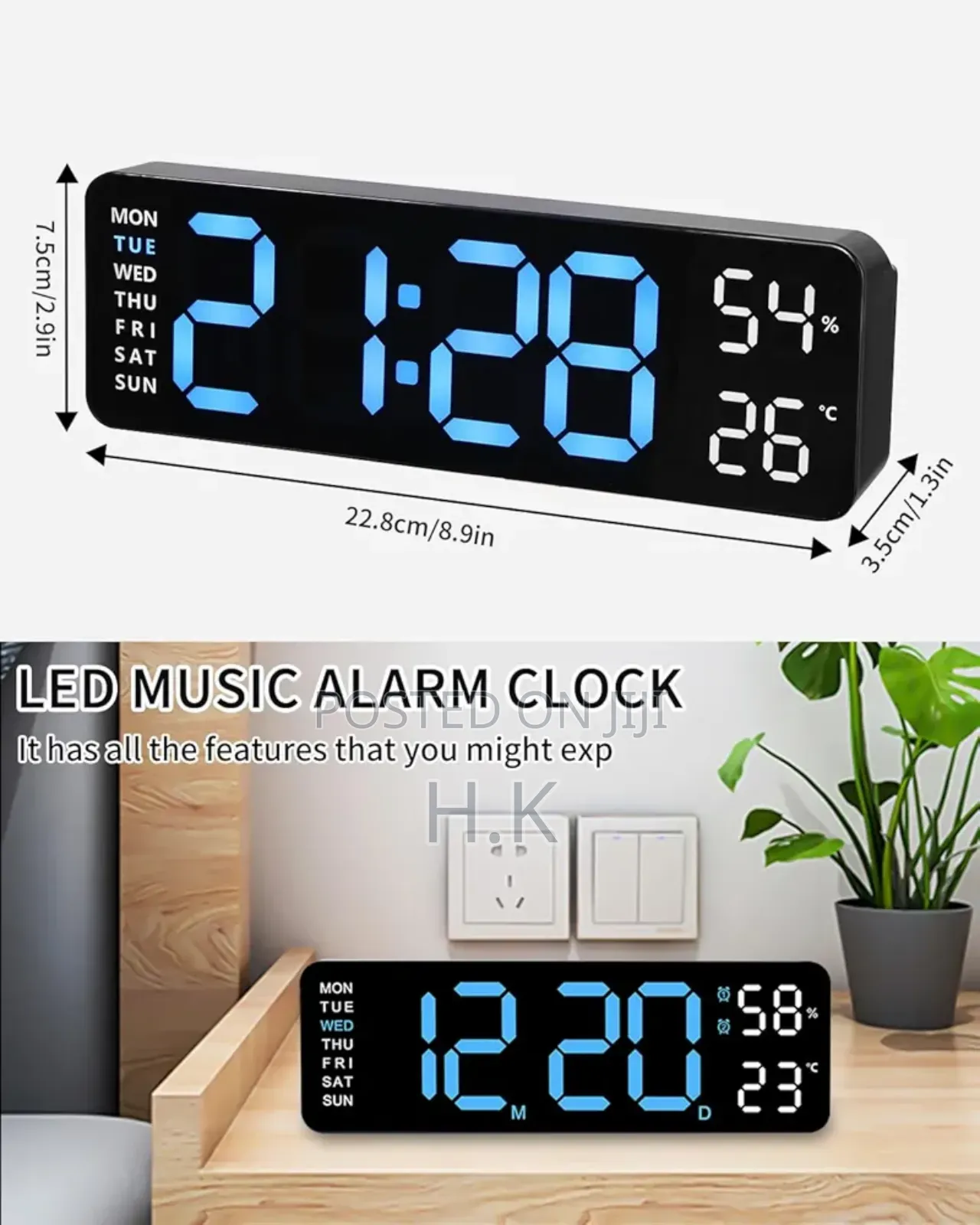 Digital Alarm Clock With Led Temperature Display Clock