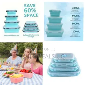 4 Pack Silicon Lunch Box Flat Stacks Collapsible Food Storage