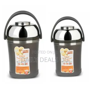 2 Litre Stainless Steel Food Flask Storage Lunch Box Container- Grey