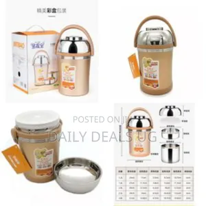 3 Litre Stainless Steel Food Flask Storage Lunch Box Container -Brown