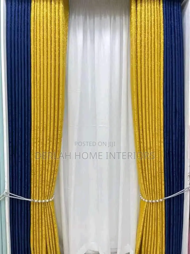 Mastered Yellow and Navy Blue Mix Match Curtains