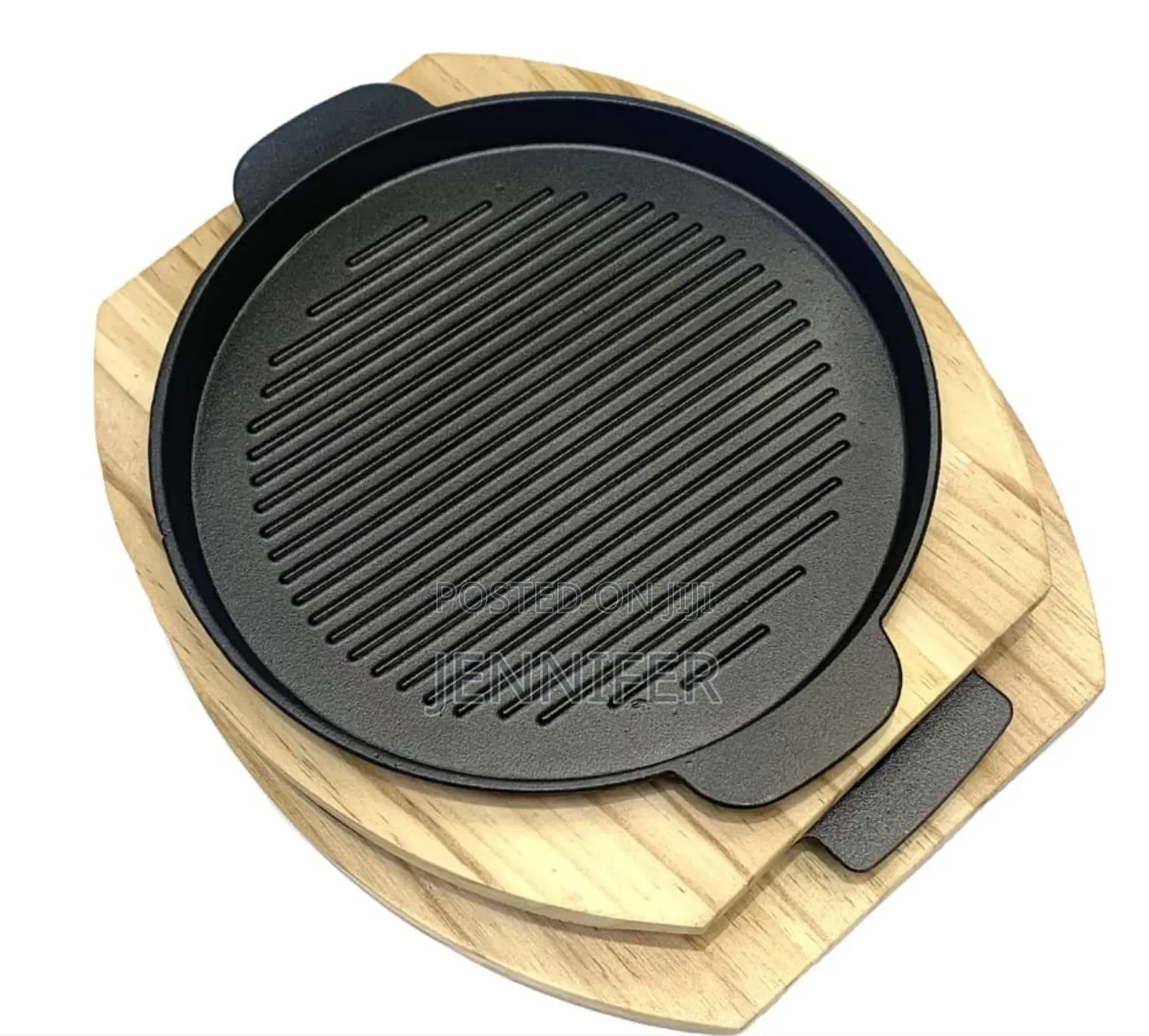 Cast Iron Grill Pan With A Wooden Base
