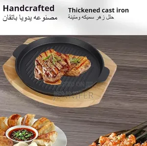 Cast Iron Grill Pan With A Wooden Base