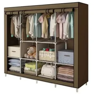 4 Column Metallic Cloth Wardrobe (Not Assembled) - Brown