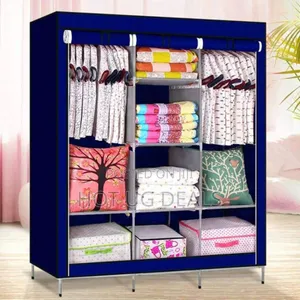4 Column Metallic Cloth Wardrobe (Not Assembled) - Blue