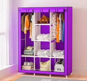 4 Column Metallic Cloth Wardrobe (Not Assembled) - Purple