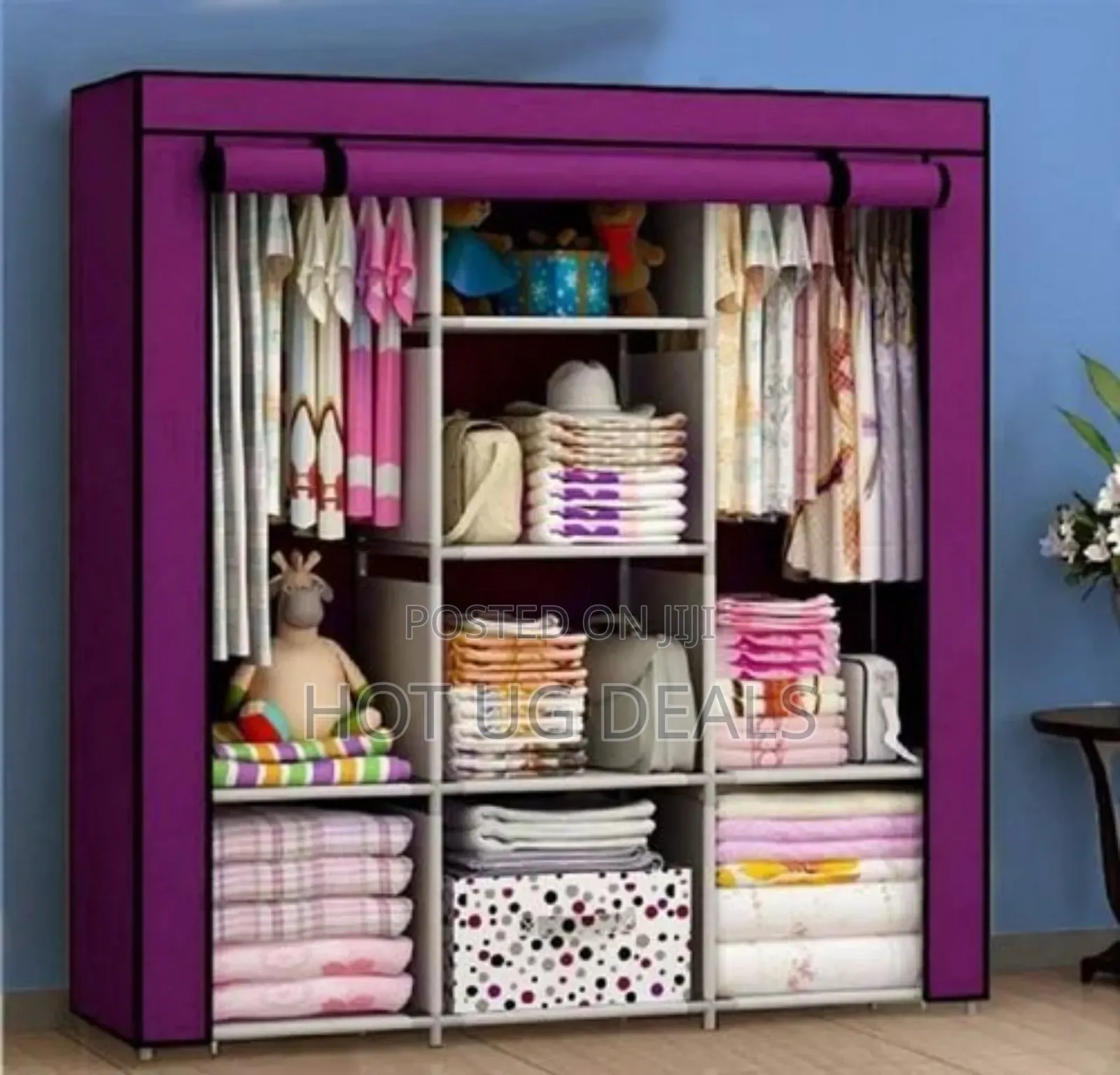 4 Column Metallic Cloth Wardrobe (Not Assembled) - Purple