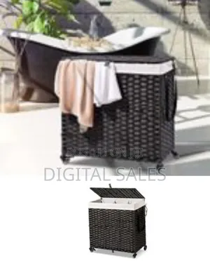 Laundry Basket With Wheels With Removable Liner Bag 3 Sections Divided