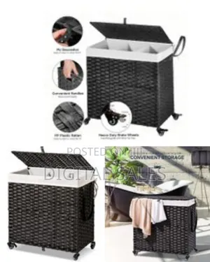 Laundry Basket With Wheels With Removable Liner Bag 3 Sections Divided
