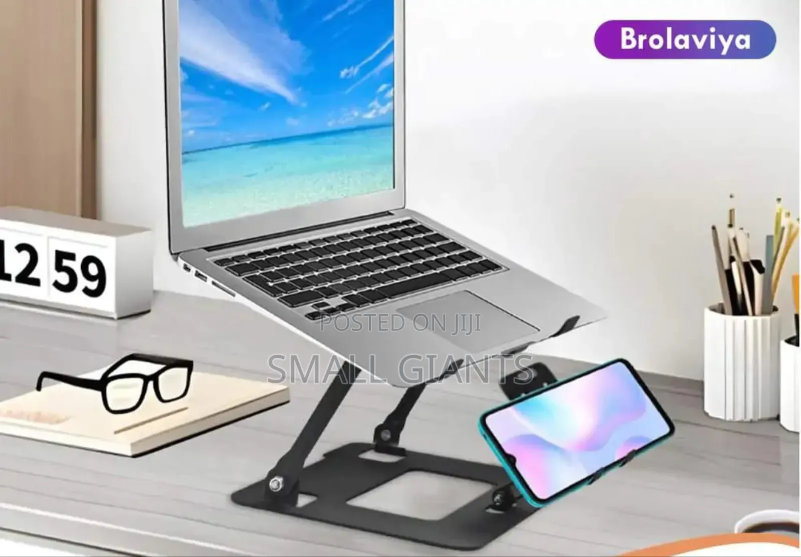 Foldable Dual Laptop and Mobile Phone Aluminium Stand