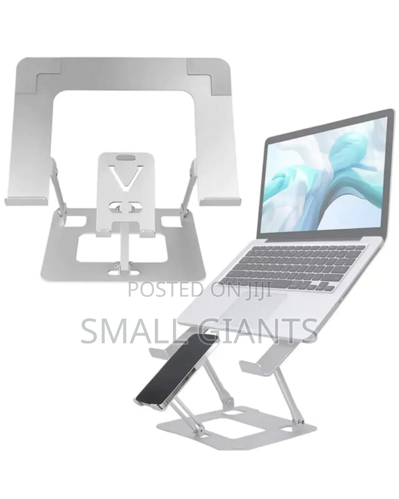 Foldable Dual Laptop and Mobile Phone Aluminium Stand