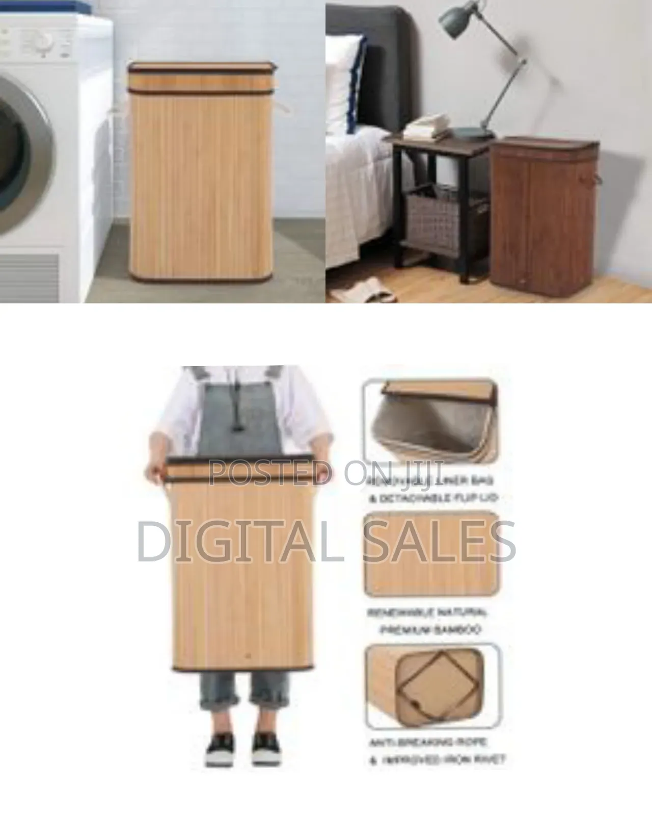 Laundry Hamper With Lid, 72l Bamboo Laundry Basket With Removable