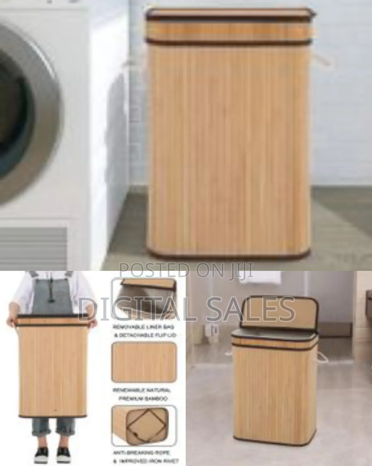 Laundry Hamper With Lid, 72l Bamboo Laundry Basket With Removable