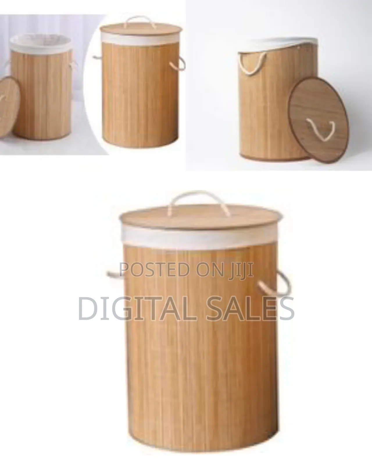 Round Foldable Laundry Basket Natural Bamboo With Lid for Bathroom