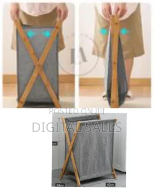 Foldable Clothes Laundry Basket Bag With Wooden Stand Storage Bin