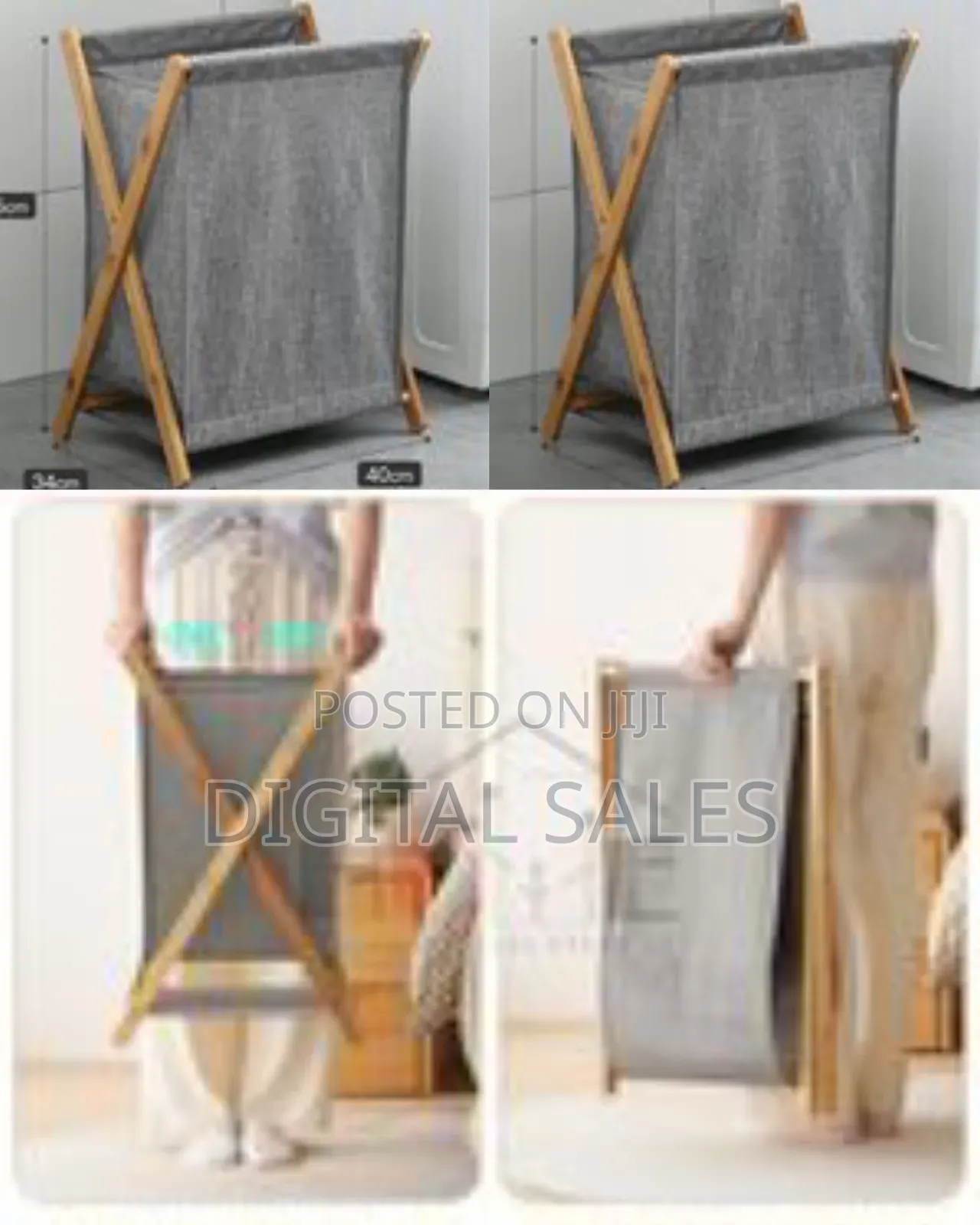 Foldable Clothes Laundry Basket Bag With Wooden Stand Storage Bin
