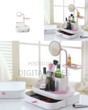 Makeup Organizer With Rotatable Mirror, Cosmetic, Jewelry Storage Box