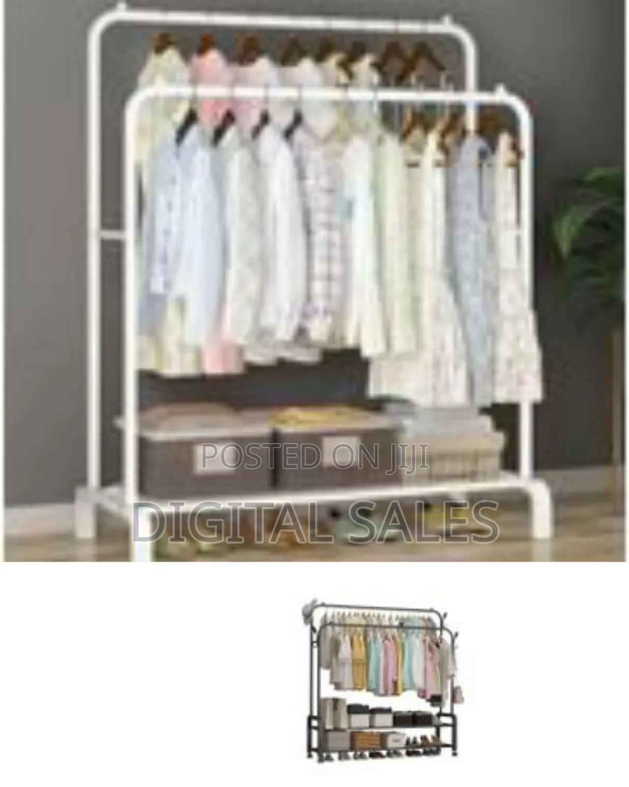 Carbon Steel Double Pole Coat Rack Indoor Bedroom Clothes Drying