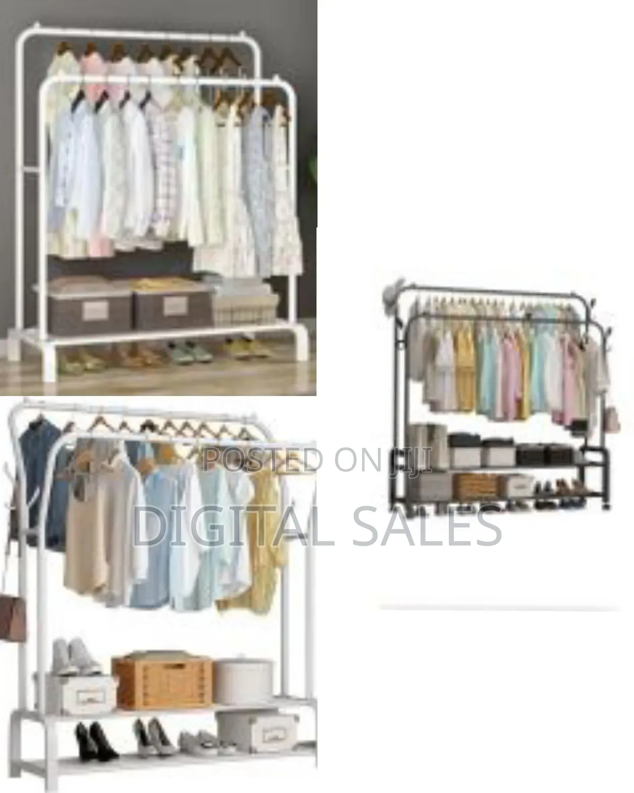 Carbon Steel Double Pole Coat Rack Indoor Bedroom Clothes Drying