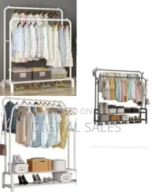 Carbon Steel Double Pole Coat Rack Indoor Bedroom Clothes Drying