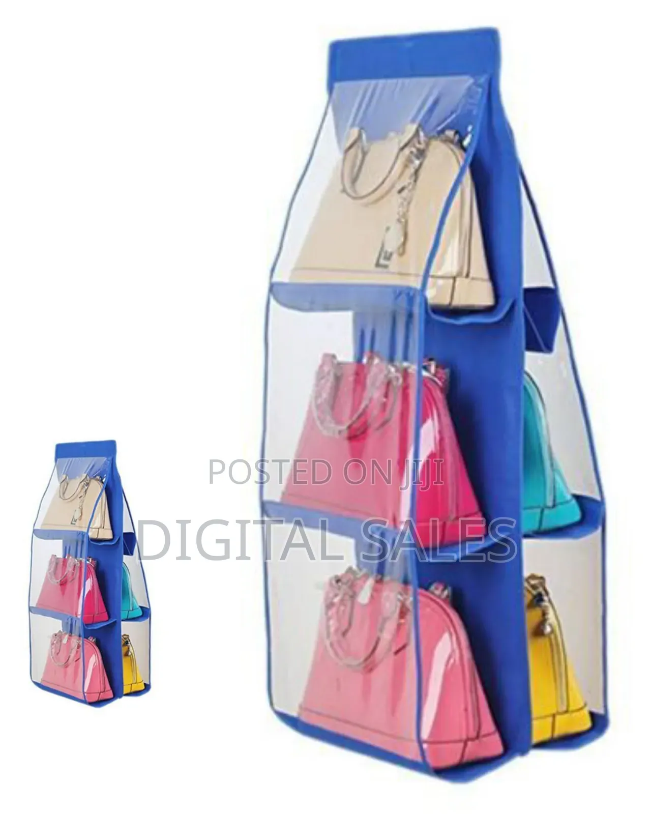 6 Pockets Hanging Handbag Purse Organizer Wardrobe,Blue